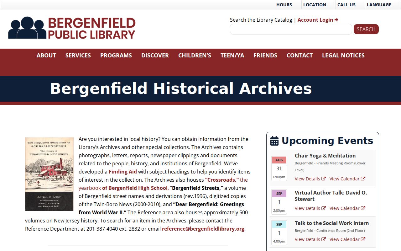 Bergenfield city directory library archives and local-history reference page