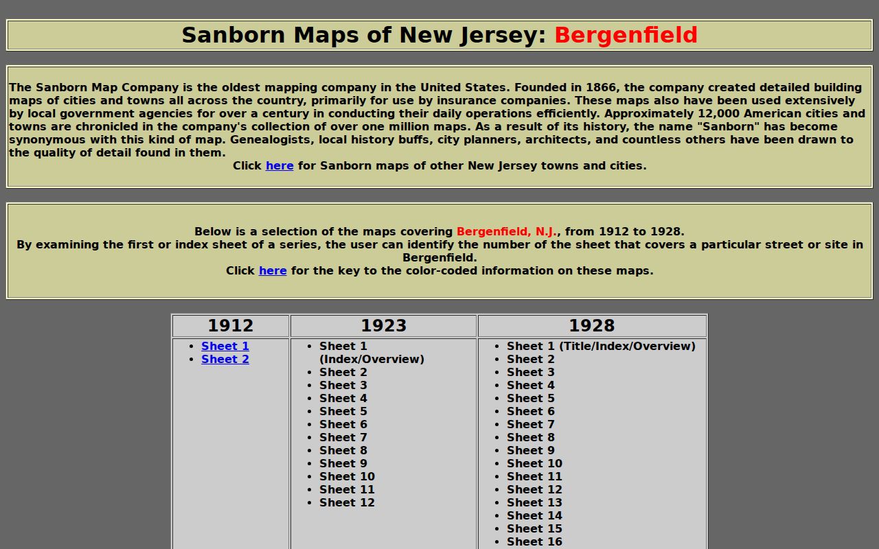 Bergenfield previous residents Sanborn historical map selection