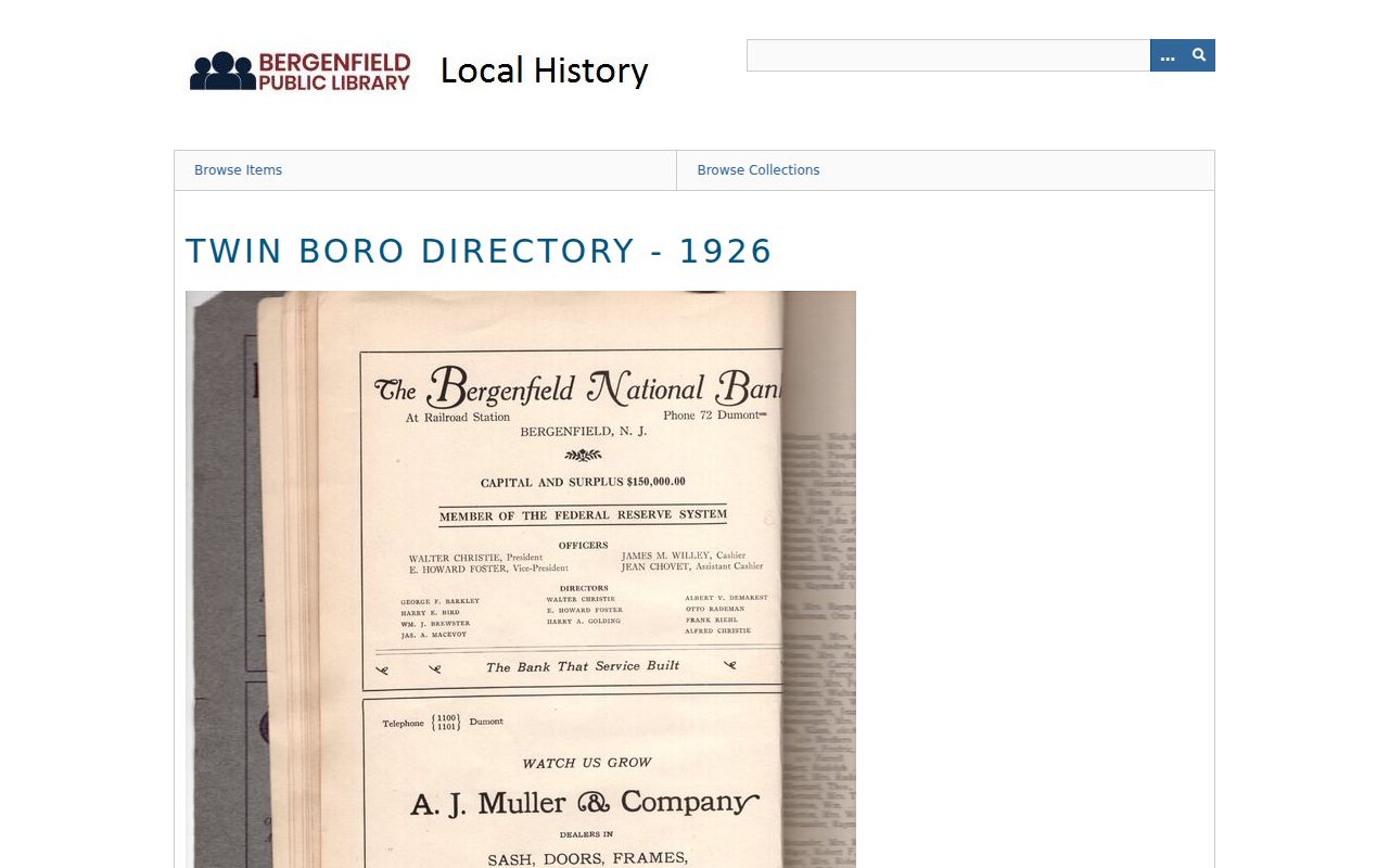 Bergenfield city directory Twin Boro Directory 1926 item metadata