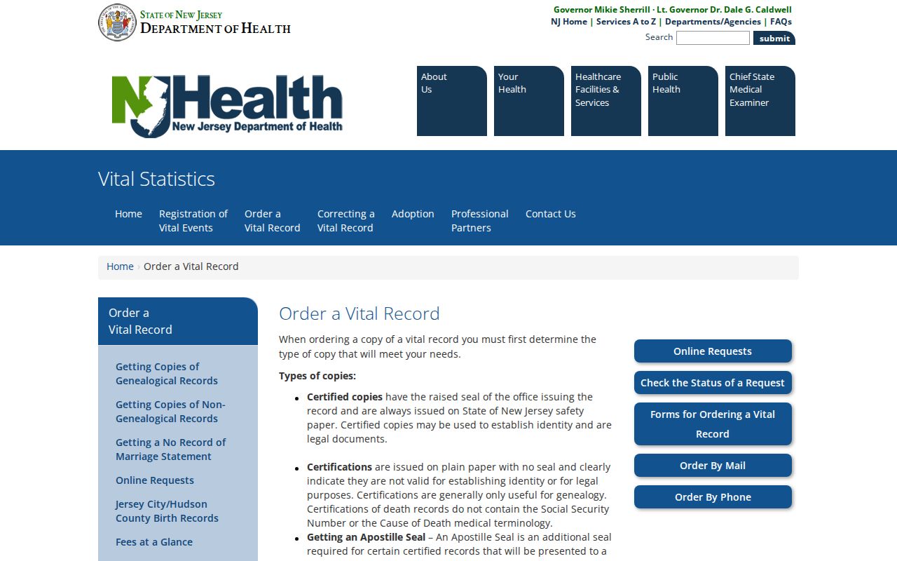 Bergenfield resident lookup and New Jersey vital records ordering