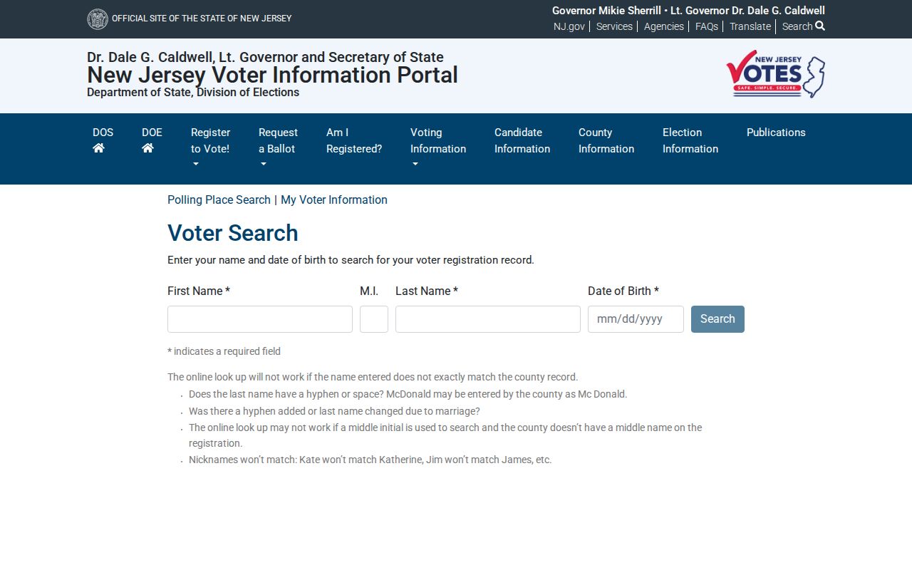 Bergenfield resident lookup using the New Jersey voter registration checker