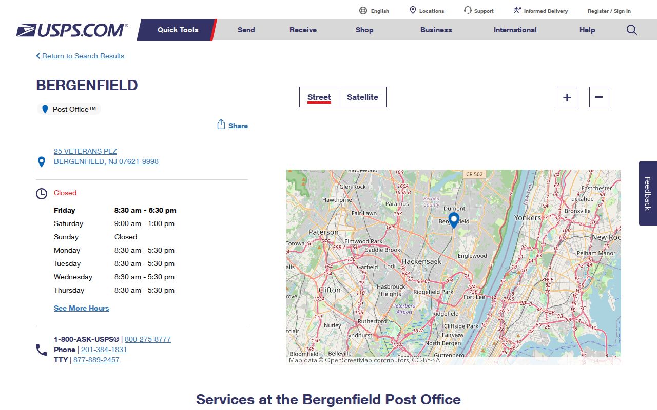 Bergenfield ZIP code directory and Bergenfield Post Office context